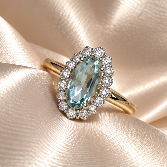 9ct Gold Diamond & Blue Topaz Ring