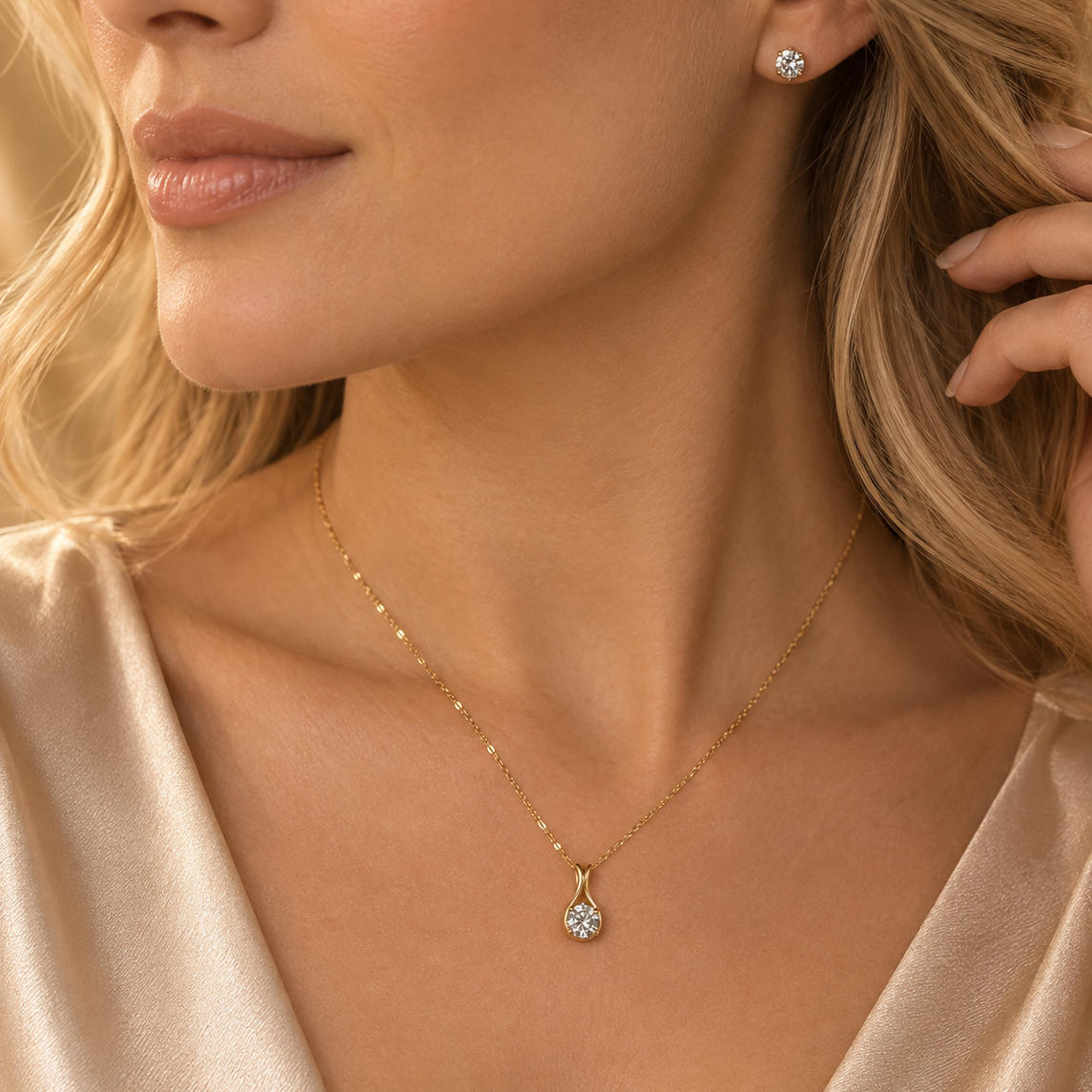 9ct Yellow Gold Cubic Zirconia Pendant & Earring Set