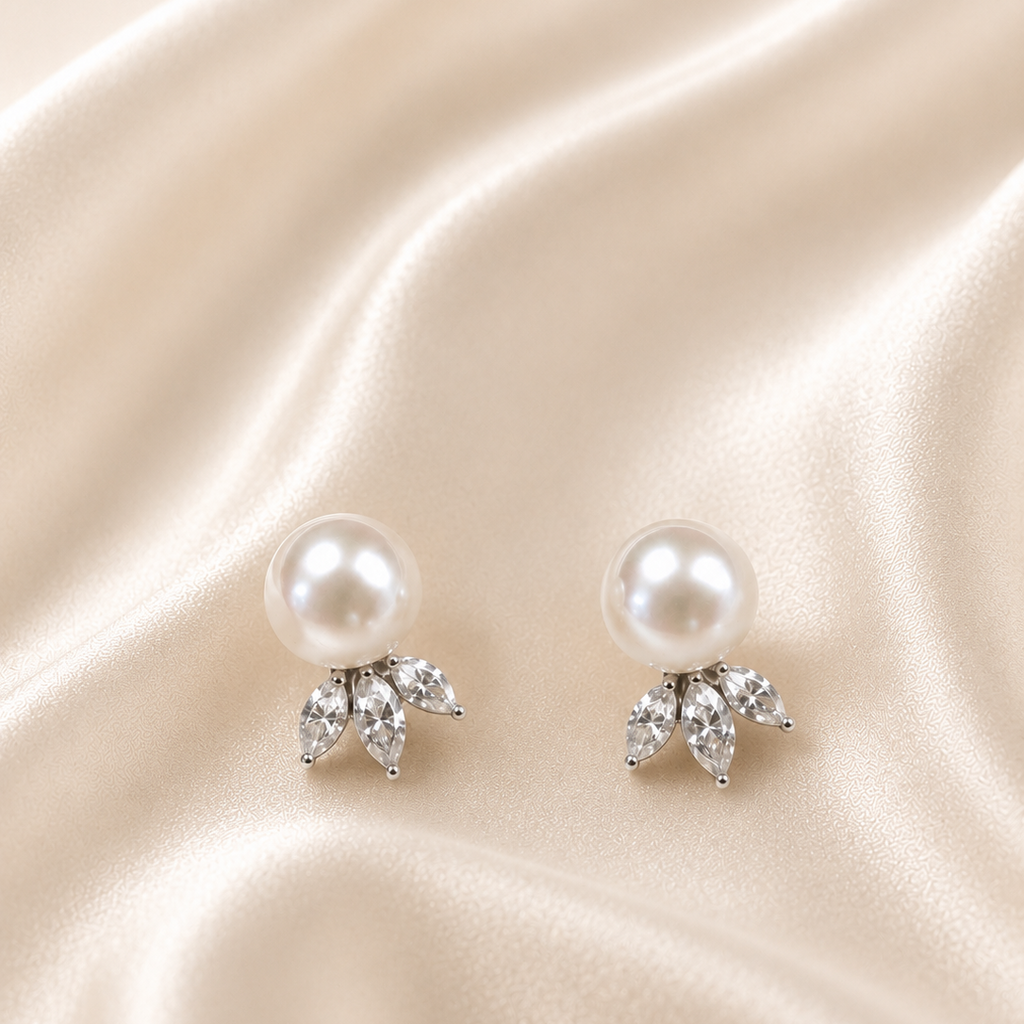 Sterling Silver Pearl & Cubic Zirconia Earrings