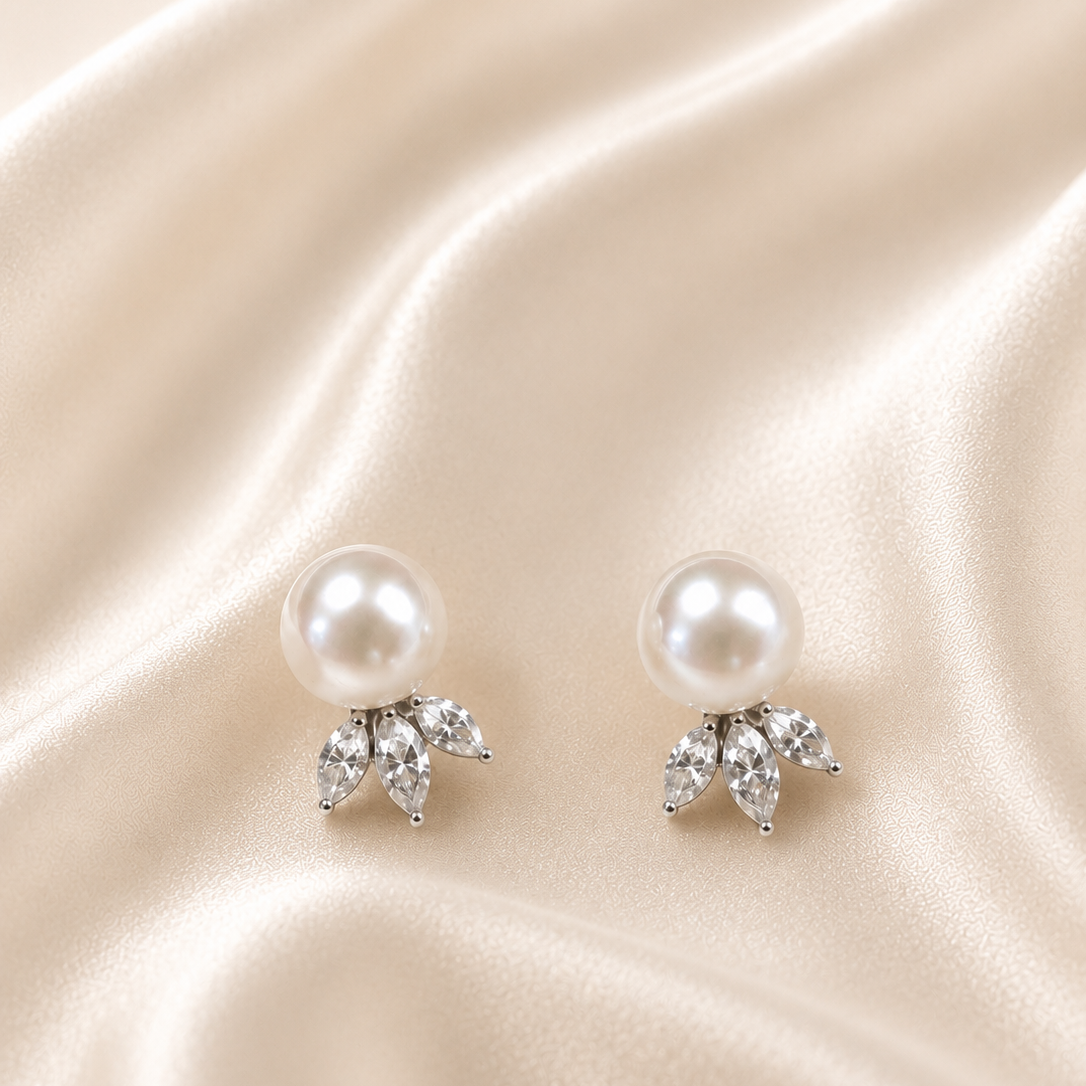 Sterling Silver Pearl & Cubic Zirconia Earrings