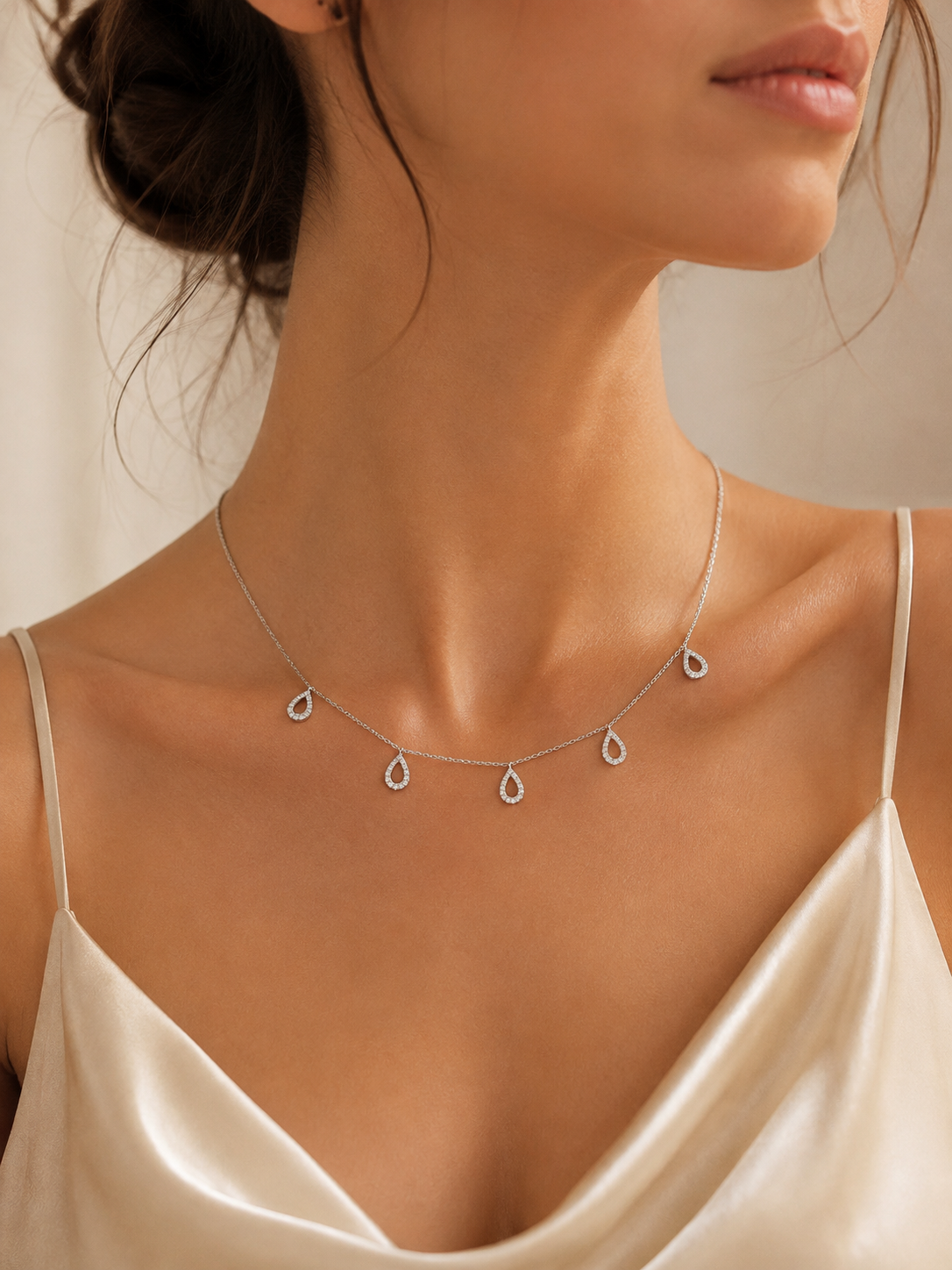 9ct White Gold Pear Drop Diamond Necklace