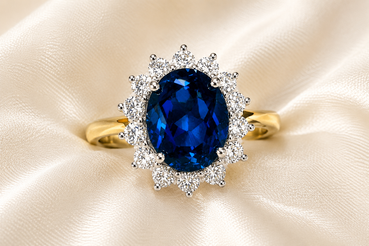 9ct Gold Sapphire & Diamond Oval Cluster Ring