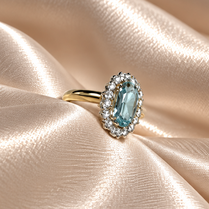 9ct Gold Diamond & Blue Topaz Ring