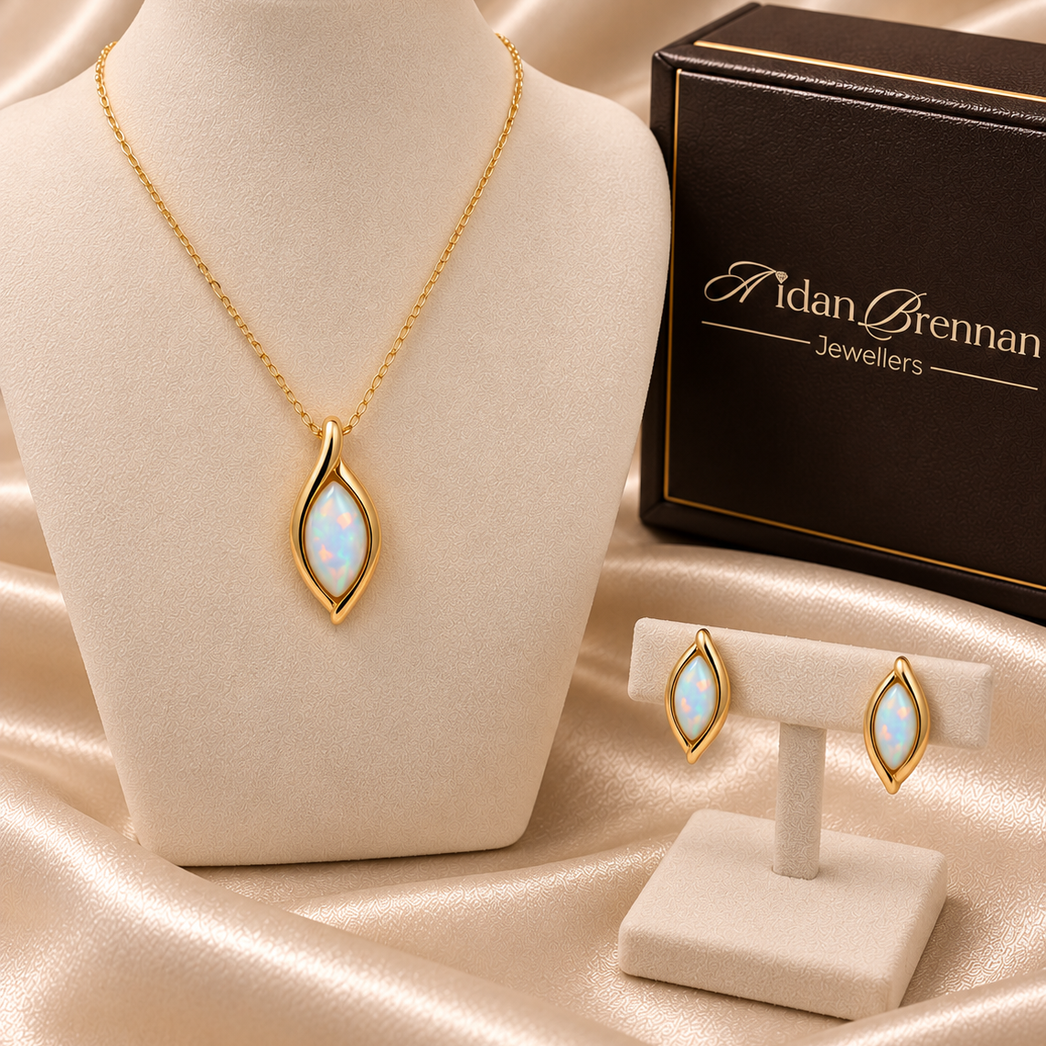 9ct Yellow Gold Created Opal Marquis Set