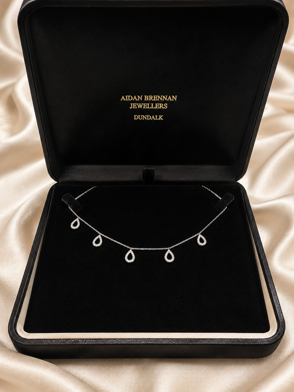 9ct White Gold Pear Drop Diamond Necklace