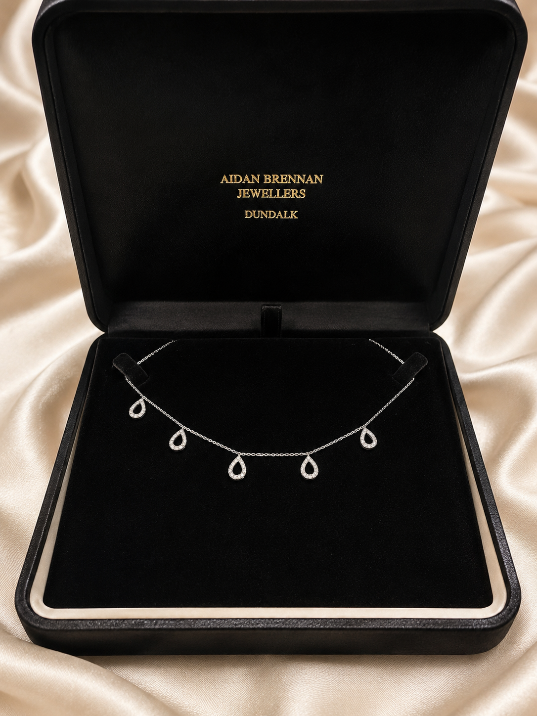 9ct White Gold Pear Drop Diamond Necklace