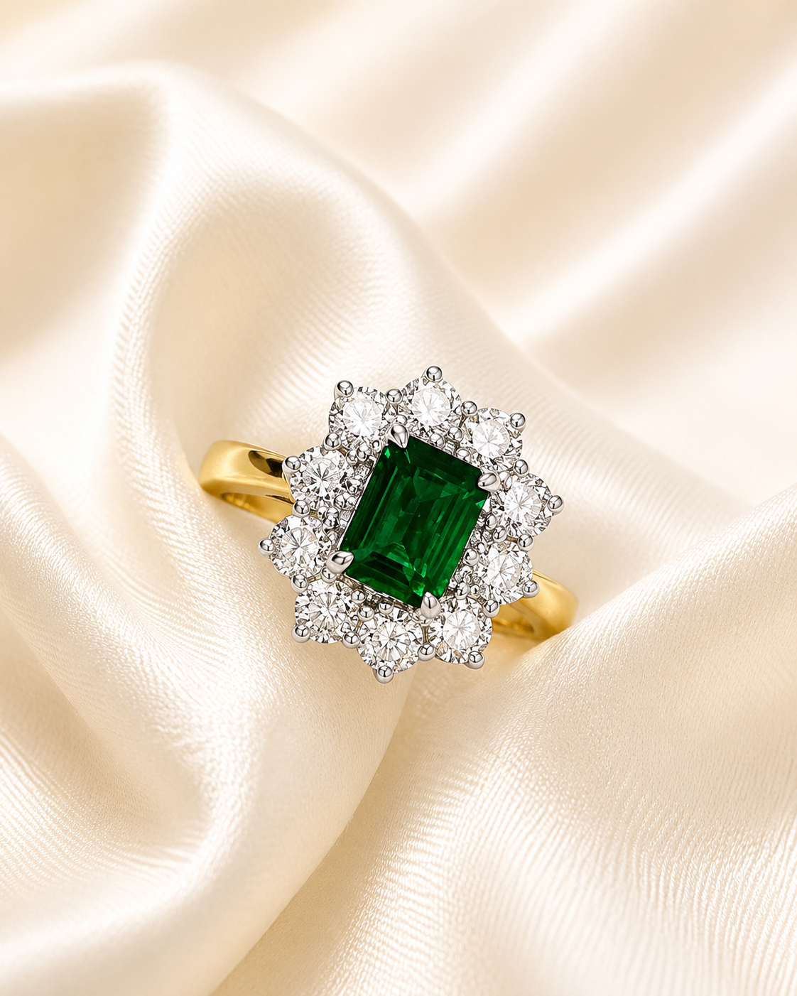 9ct Gold Emerald & Lab-Grown Diamond Cluster Ring
