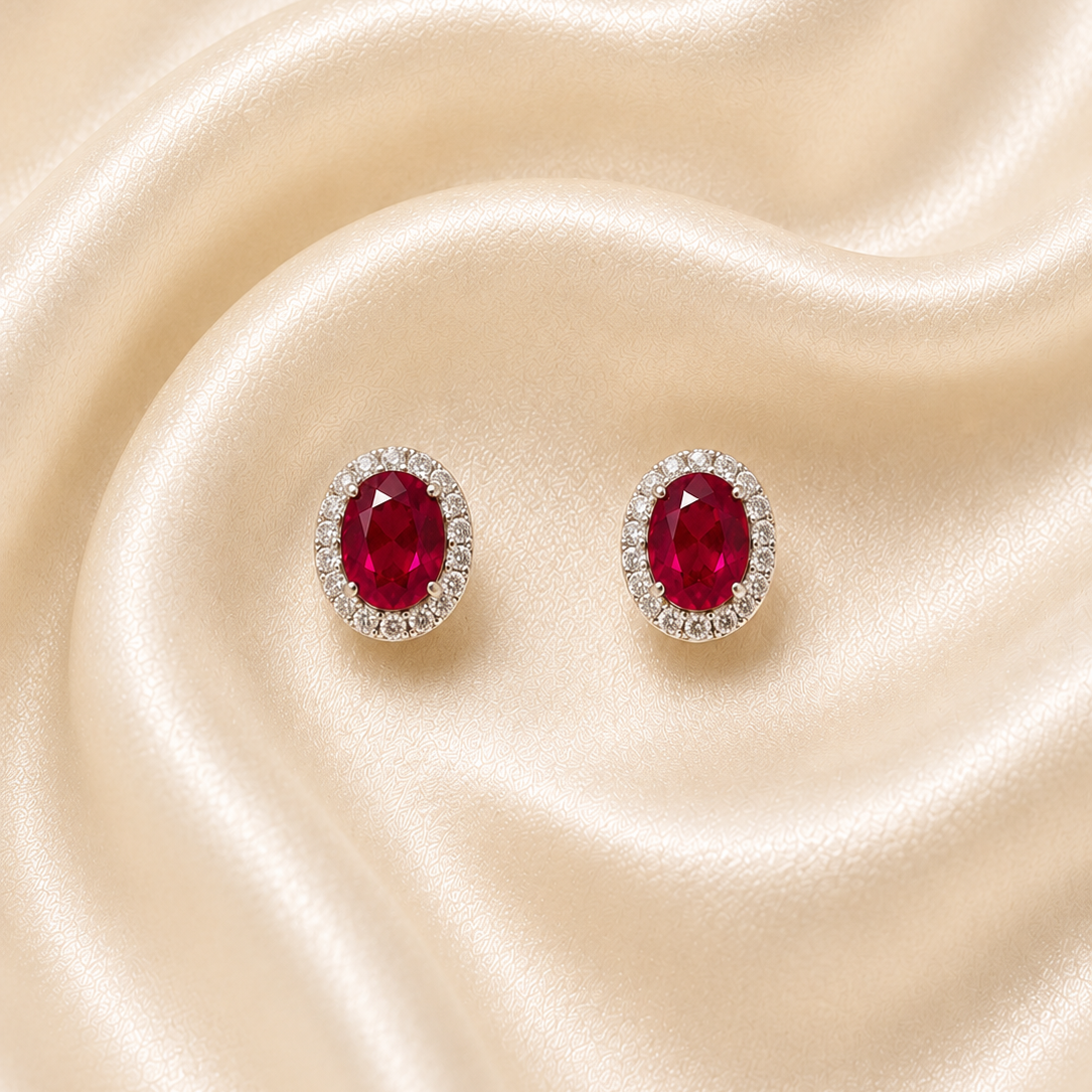 Gold Ruby & Cubic Zirconia Earrings