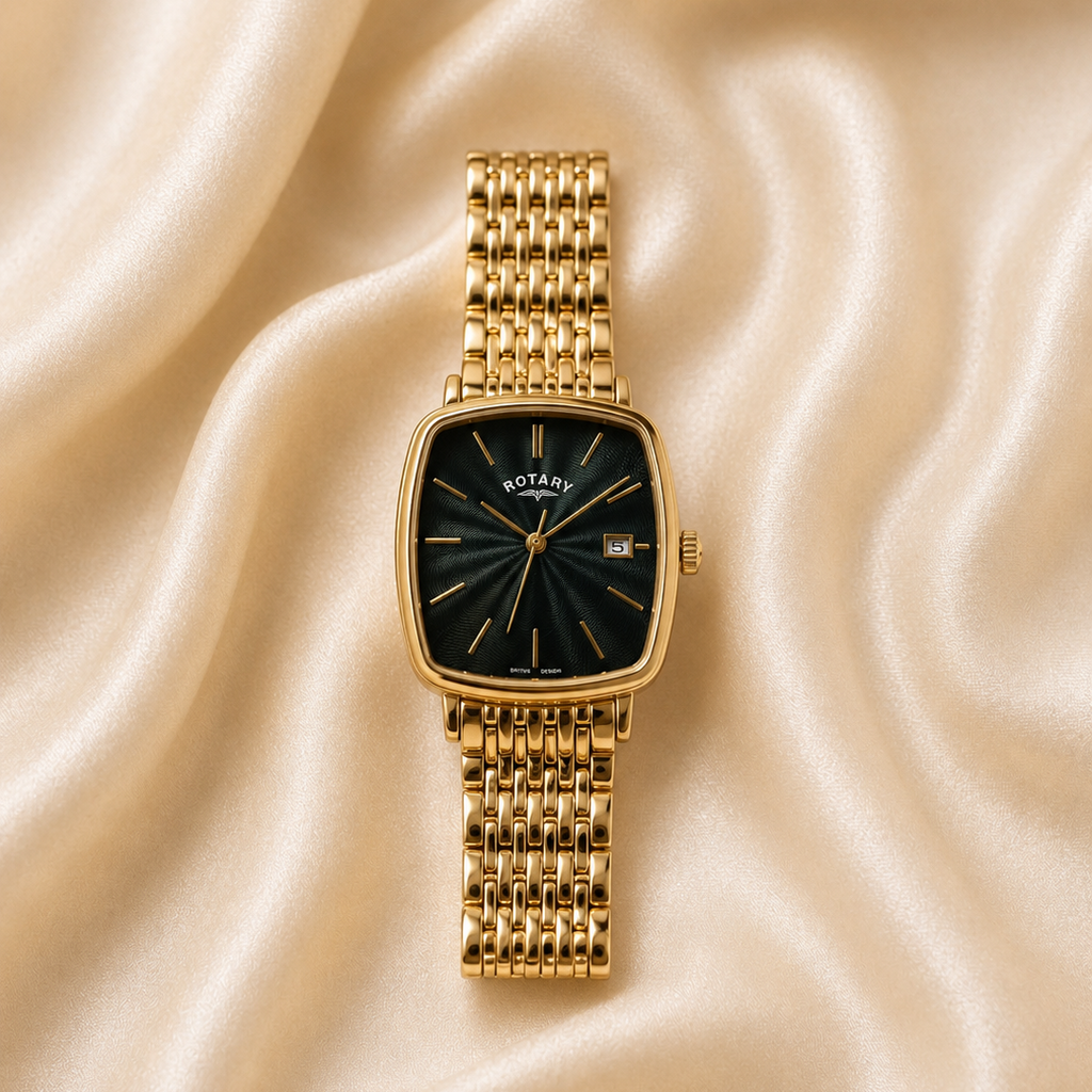 Men’s Rotary Gold-Tone Watch With Green Dial